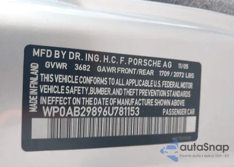 2006 Porsche Cayman S z USA, uszkodzony, nr VIN WP0AB29896U781153